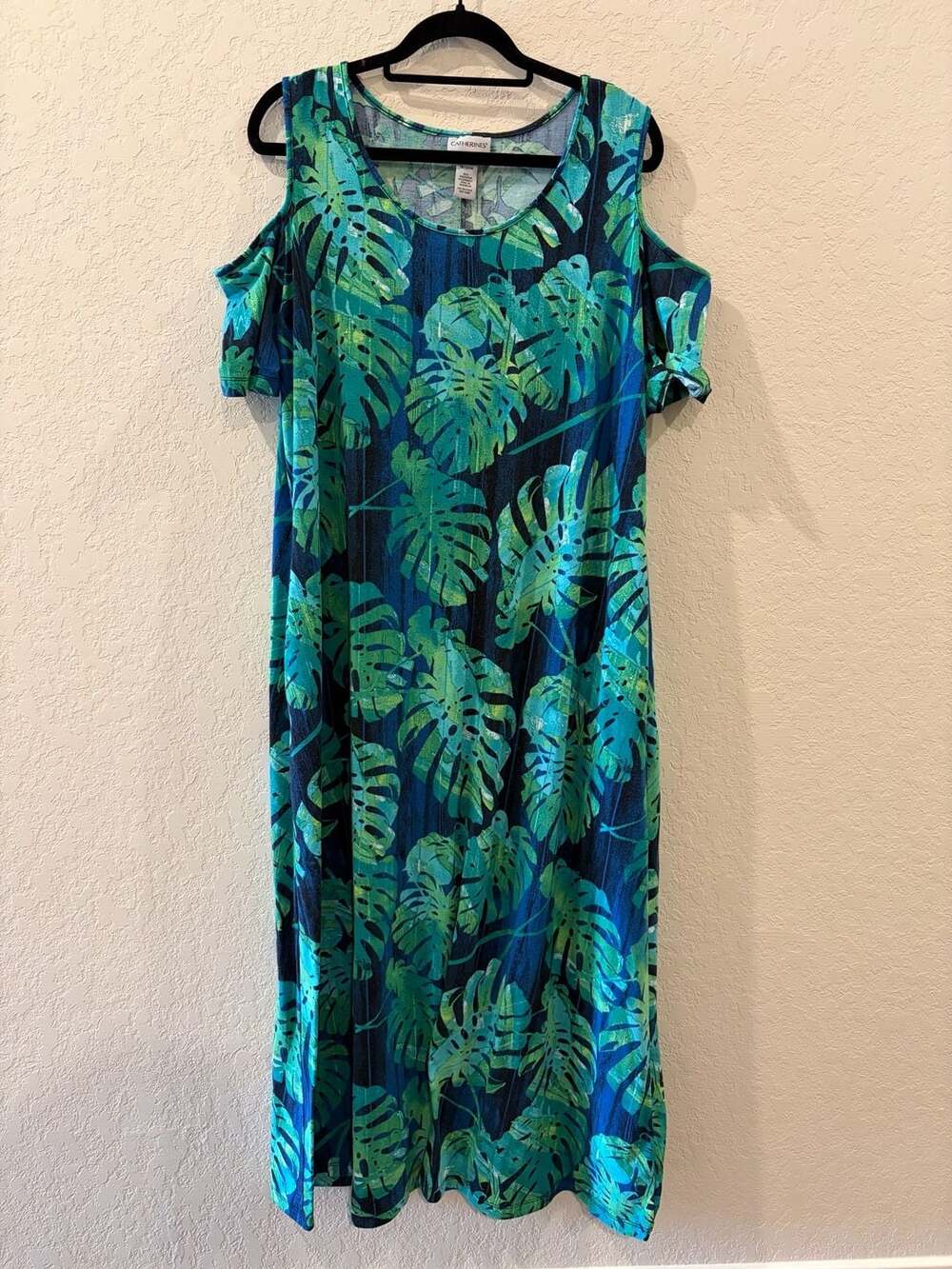 Catherines Tropical Leaf Print Cold Shoulder Maxi Dress